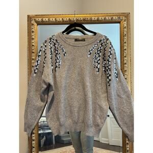 Soft, Sequin Embellished Gray Sweater, Mafadeny, M